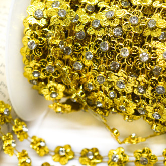Полубусины на нитке цветы с кристаллами 12 мм 1 м Золото В39_АА091