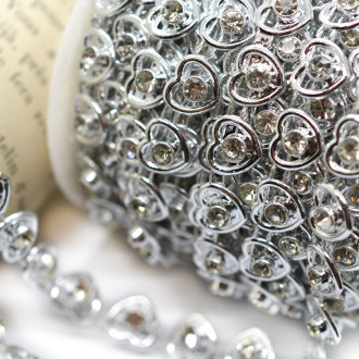 Полубусины на нитке Сердечки со стразами 8 мм 1 м Серебро Silver_АА063