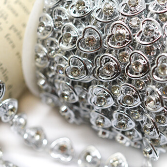 Полубусины на нитке Сердечки со стразами 8 мм 1 м Серебро Silver_АА063