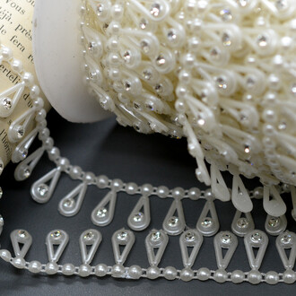 Полубусины на нитке Капля со стразами 17 мм 1 м Кремовый Krem_АА095