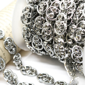 Полубусины на нитке со стразами 14 мм 1 м Серебро Silver_АА229