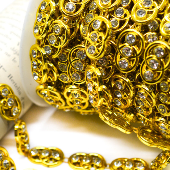 Полубусины на нитке со стразами 14 мм 1 м Золото B39_АА229