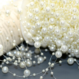 Бусины на леске 8 мм 1 м Цвет Кремовый Krem_8+3