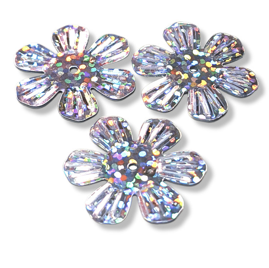Пайетки цветочек 24 мм 25 г Серебро