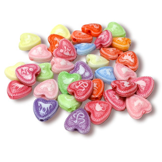 Пластиковые бусины Сердечко 9х9 мм +-25 г (+-100 шт.) Разноцветные