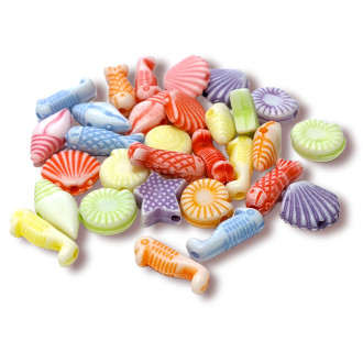 Пластиковые бусины Морской микс до 16 мм 25 г (+-90 шт.) Разноцветные