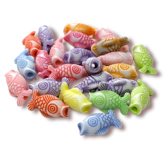 Пластиковые бусины Рыбка большая 17х9 мм 25 г (+-50 шт.) Разноцветные