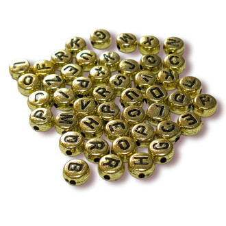 Пластиковые бусины Таблетка алфавит ABC 7х4 мм 25 г (+-190 шт.) Золото.