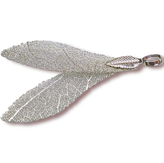 Натуральный Лист, Хвост русалки, Гальваника, Размер 30х50мм, Цвет Серебро