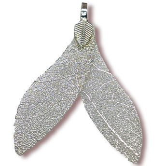 Натуральный Лист, Хвост русалки, Гальваника, Размер 30х50мм, Цвет Серебро