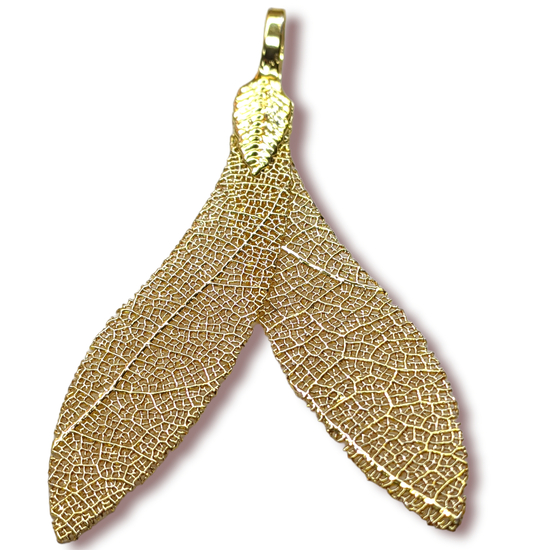 Натуральный Лист, Хвост русалки, Гальваника, Размер 30х50мм, Цвет Золото