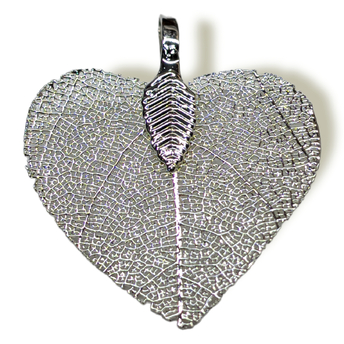 Натуральный Лист, Сердце, Гальваника, Размер 27х35мм, Цвет Серебро