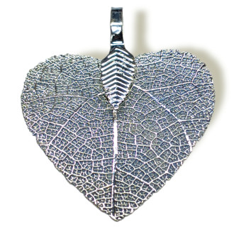 Натуральный Лист, Сердце, Гальваника, Размер 27х35мм, Цвет Светло-голубой