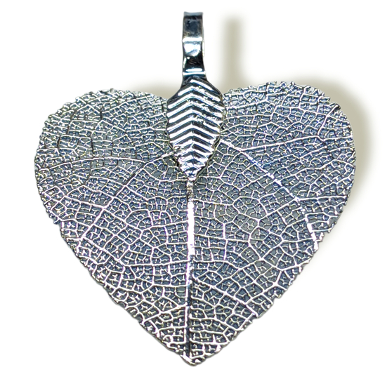 Натуральный Лист, Сердце, Гальваника, Размер 27х35мм, Цвет Светло-голубой