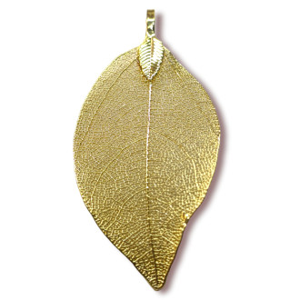 Натуральный Лист, Подвеска, Гальваника, Размер 30-40х60-70мм, Цвет Золото