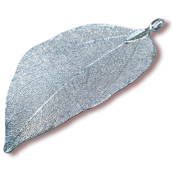 Натуральный Лист, Подвеска, Гальваника, Размер 30-40х60-70мм, Цвет Светло-голубой