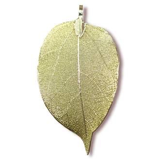 Натуральный Лист, Подвеска, Гальваника, Размер 30-40х60-70мм, Цвет Лимонное золото