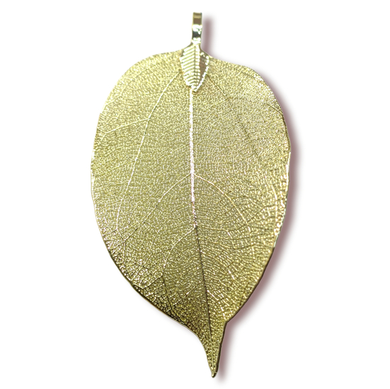 Натуральный Лист, Подвеска, Гальваника, Размер 30-40х60-70мм, Цвет Лимонное золото