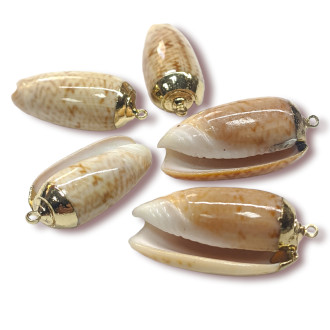 Подвеска, кулон, Морская ракушка, с Гальваническим покрытием, размер 30х15мм, цвет Натуральный_№13