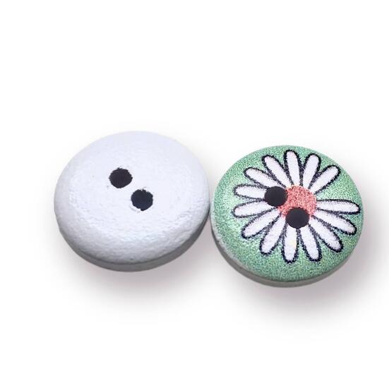 Пуговицы деревянные с принтом Ромашка круглые 15 мм 30 шт. Разноцветный