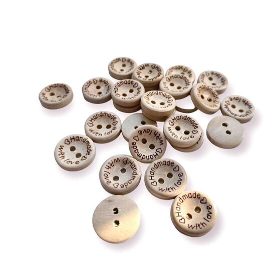 Пуговицы деревянные с надписью Handmade with love круглые 15 мм 40 шт. Бежевый