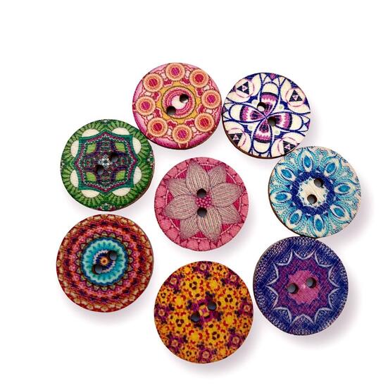 Пуговицы деревянные с принтом Орнамент круглые 20 мм 30 шт. Разноцветный