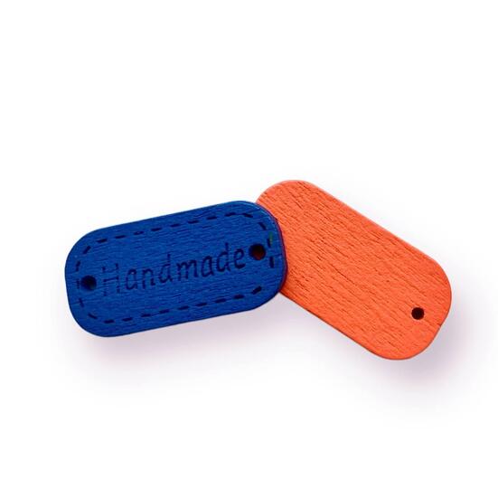 Пуговицы деревянные с надписью Handmade прямоугольные 24х12 мм 15 шт. Разноцветный