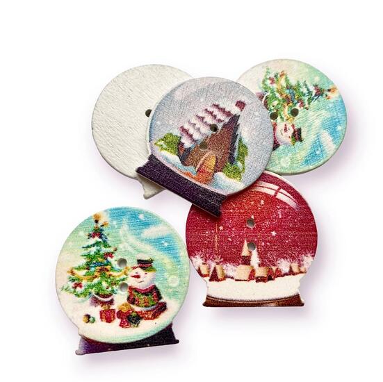 Пуговицы фигурные Снежный шар деревянные 30х29 мм 10 шт. Разноцветный