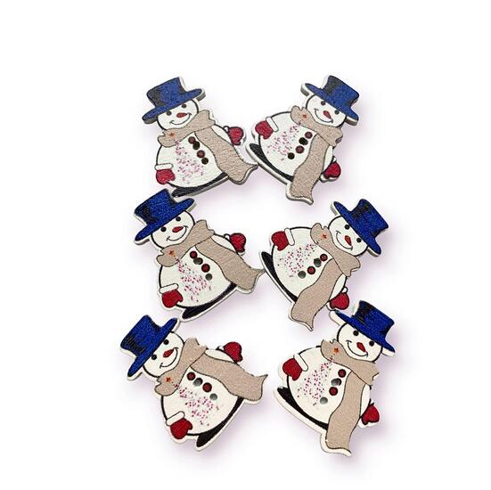Пуговицы фигурные Снеговик в шляпе деревянные 35х26 мм 15 шт. Разноцветный
