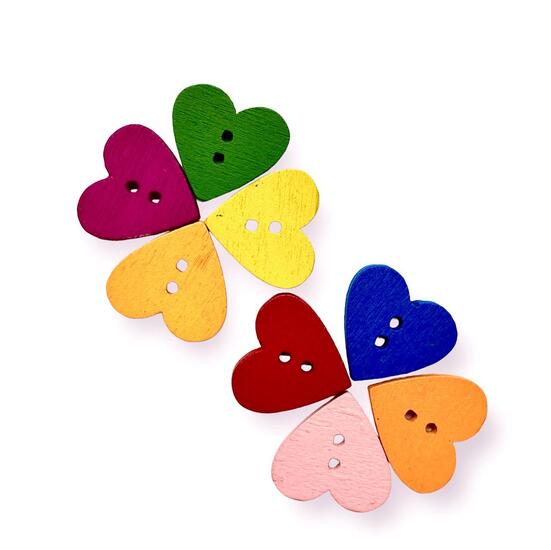 Пуговицы деревянные в форме сердца 18х17 мм 30 шт. Разноцветный