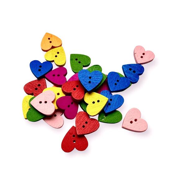 Пуговицы деревянные в форме сердца 18х17 мм 30 шт. Разноцветный