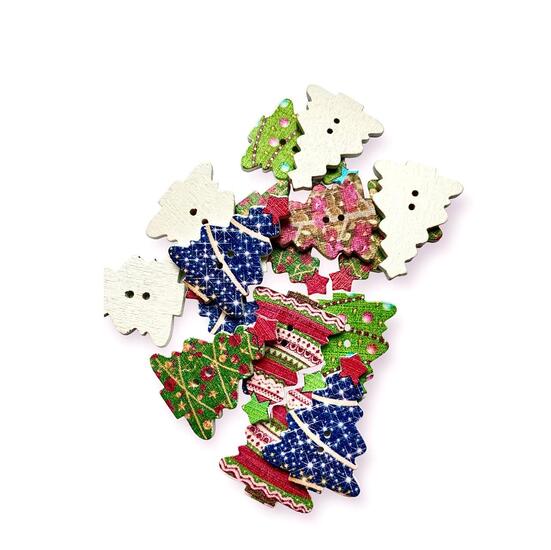 Пуговицы фигурные Новогодняя елочка деревянные 34х25 мм 15 шт. Разноцветный