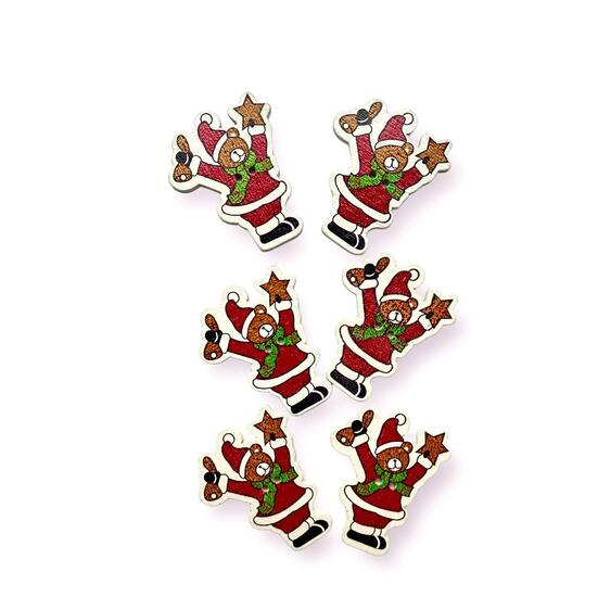 Пуговицы фигурные Медведь Санта Клаус деревянные 35х29 мм 15 шт. Разноцветный