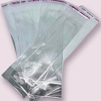 Пакет на липкой ленте для изделий, Прозрачный, размер 5х20см, в уп. +-100 шт.
