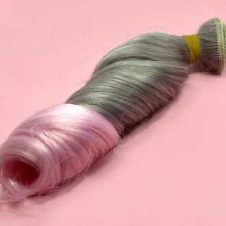 Волосы для кукол термостойкие римского типа омбре серый с розовым (№03) длина 15 см