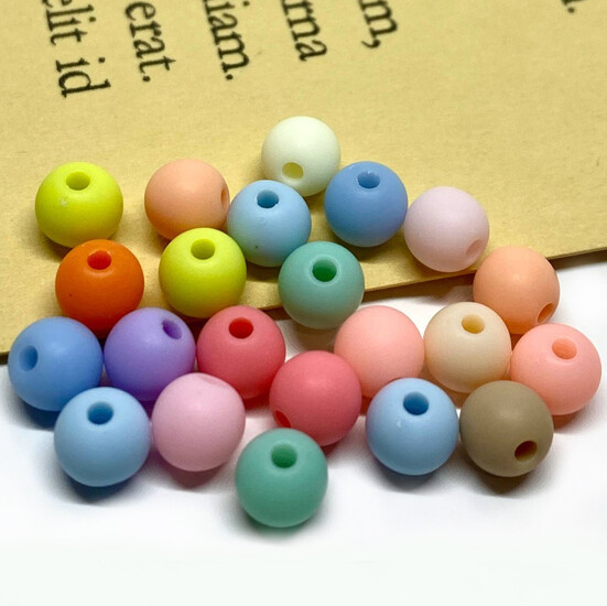 Бусины Шар пластик 6 мм Ø 1,3 мм +-25 г (±200 шт.) микс цветов матовый