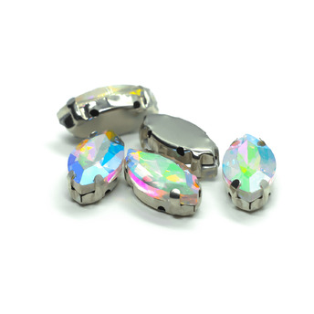 Стразы в цапах пришивные Лодочка 9х18 мм АВ 10 шт.