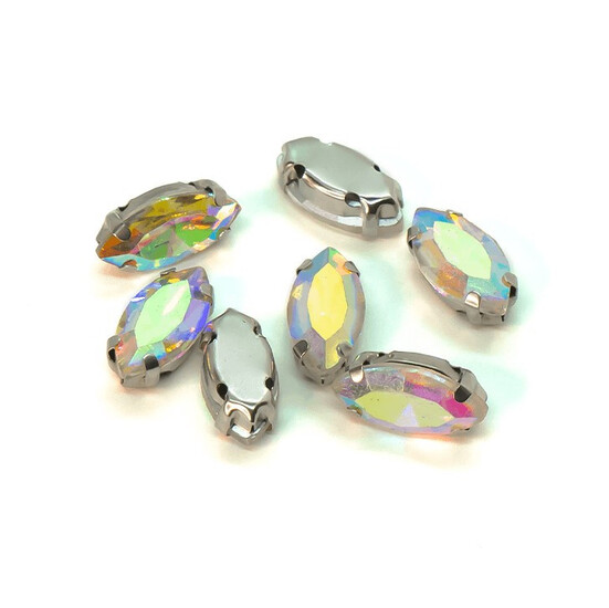 Стразы в цапах пришивные Лодочка 4х8 мм АВ 10 шт.