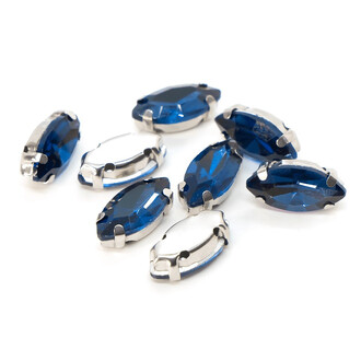 Стрази в оправі пришивні Човник 5х10 мм Синій темний 10 шт.