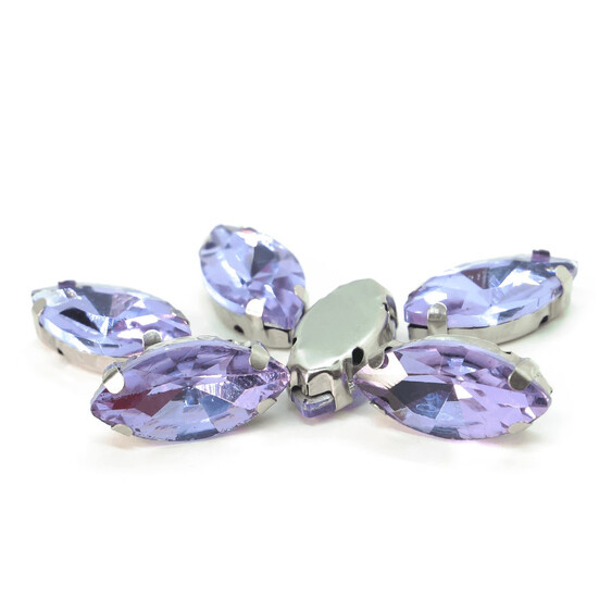 Стразы в цапах пришивные Лодочка 7х15 мм Сиреневый 10 шт.