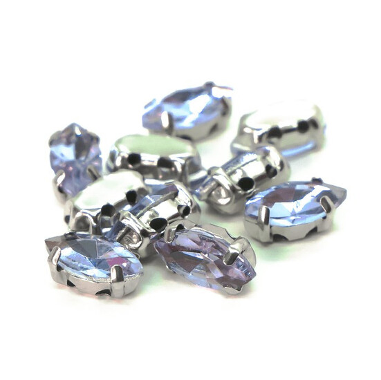 Стразы в цапах пришивные Лодочка 7х15 мм Сиреневый 10 шт.