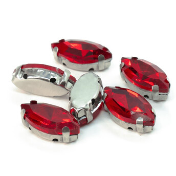 Стразы в цапах пришивные Лодочка 9х18 мм Красный 10 шт.