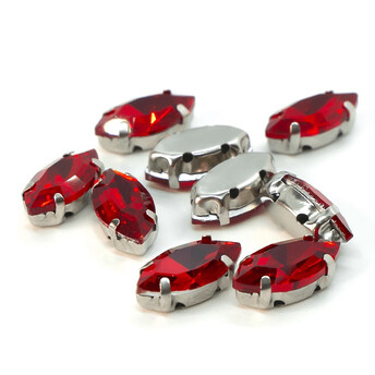 Стразы в цапах пришивные Лодочка 6х12 мм Красный 10 шт.