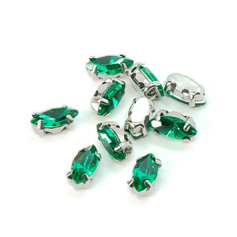 Стразы в цапах пришивные Лодочка 5х10 мм Зеленый 10 шт.