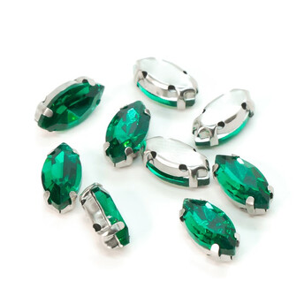 Стразы в цапах пришивные Лодочка 6х12 мм Зеленый 10 шт.