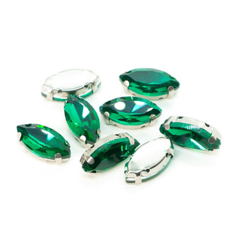 Стразы в цапах пришивные Лодочка 7х15 мм Зеленый 10 шт.