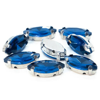 Стразы в цапах пришивные Лодочка 6х12 мм Синий темный 10 шт.