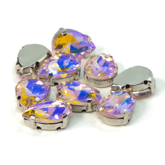 Стразы в цапах пришивные Капля 10х14 мм Розовый светлый АВ 5 шт.