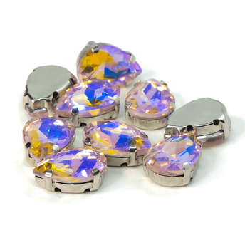 Стразы в цапах пришивные Капля 10х14 мм Розовый светлый АВ 5 шт.