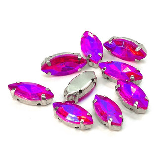 Стразы в цапах пришивные Лодочка 7х15 мм Розовый АВ 5 шт.